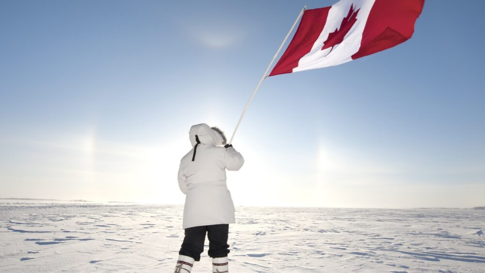 Arctic Sundog or Parhelion and Canadian Flag.